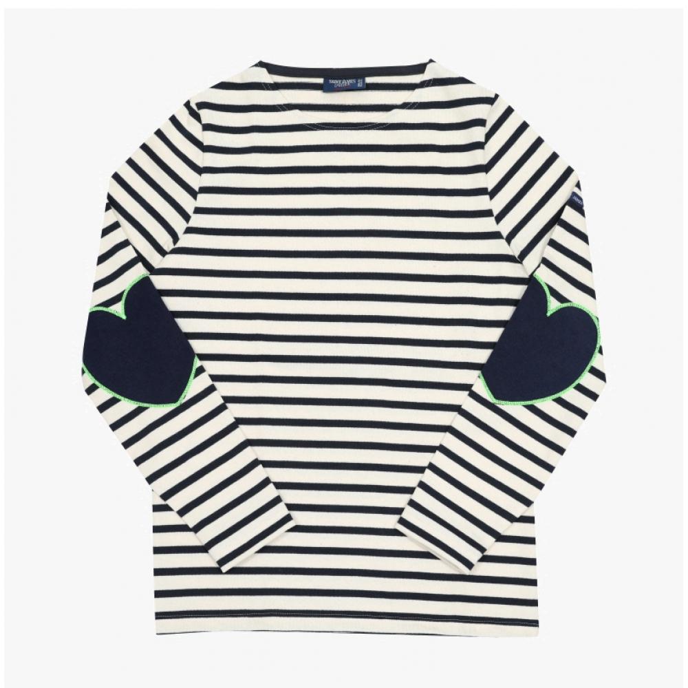 SainT JameS Women S T ShirT Elbow hearT paTch Bojani STripe Mari Tonic 8649 Ecru