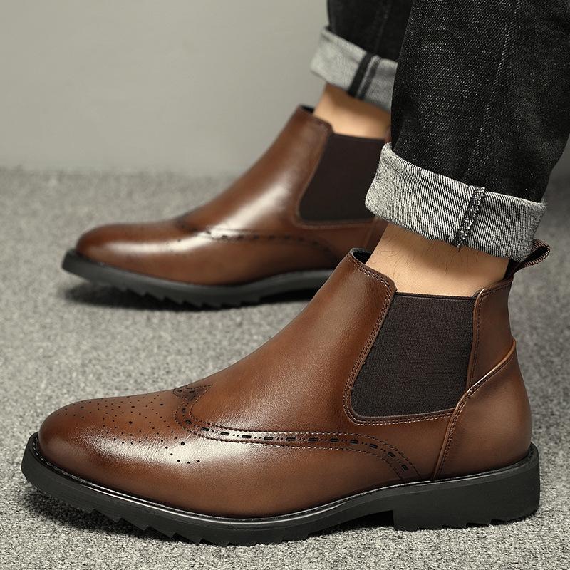 Chelsea boots men's Martin boots business style high-top leather shoes leather British boots Korean version short boots 2025 spring and autumn