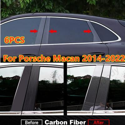 6X Koolstofvezel Deur Raamlijst Stijlposten Cover Voor Porsche Macan 2014-