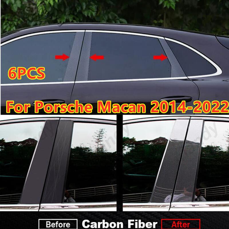 6X Carbon Fiber Door Window Trim Pillar Posts Cover For Porsche Macan 2014-