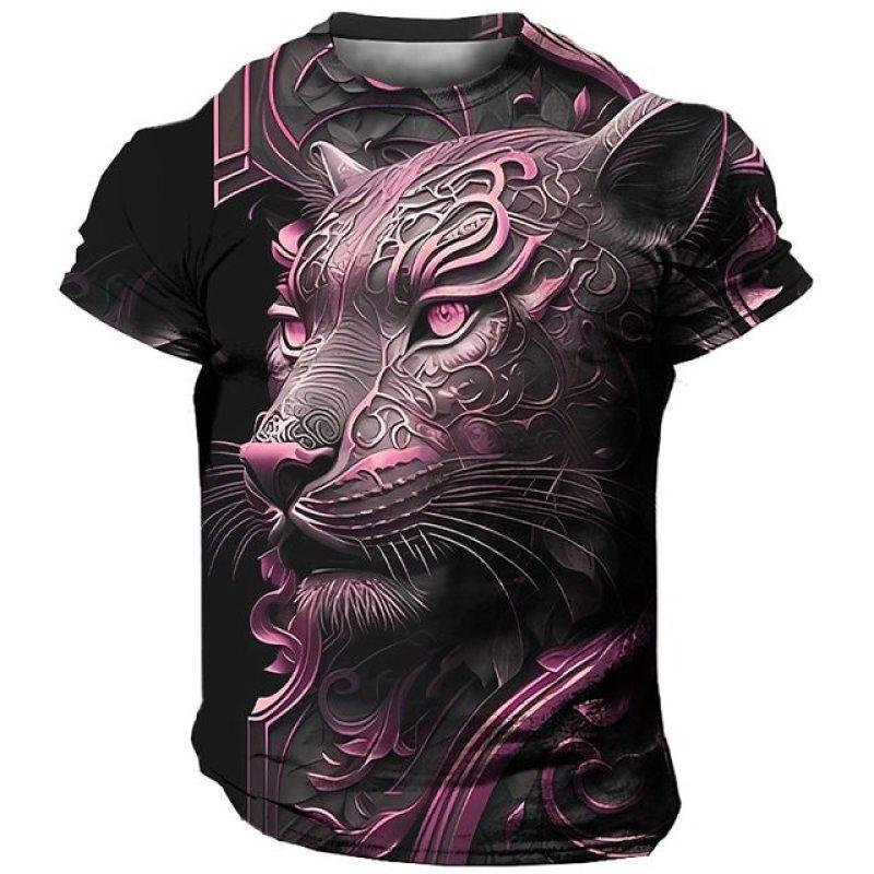 3D Harajuku Tiger Pattern Pánská trička Hip Hop Punk Styl Streetwear Móda Pulovr s krátkým rukávem do O Tričko nadměrné velikosti