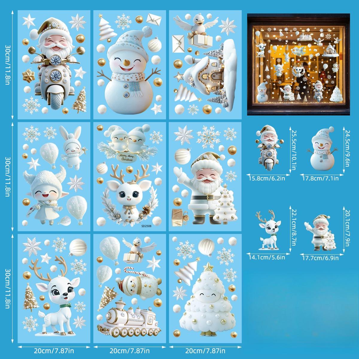 

9 листов рождественских наклеек на окна, милые Санта, снеговик, олень, с Рождеством, наклейки на стекло, зимняя страна чудес, наклейки на окна 20x30cm 9pcs