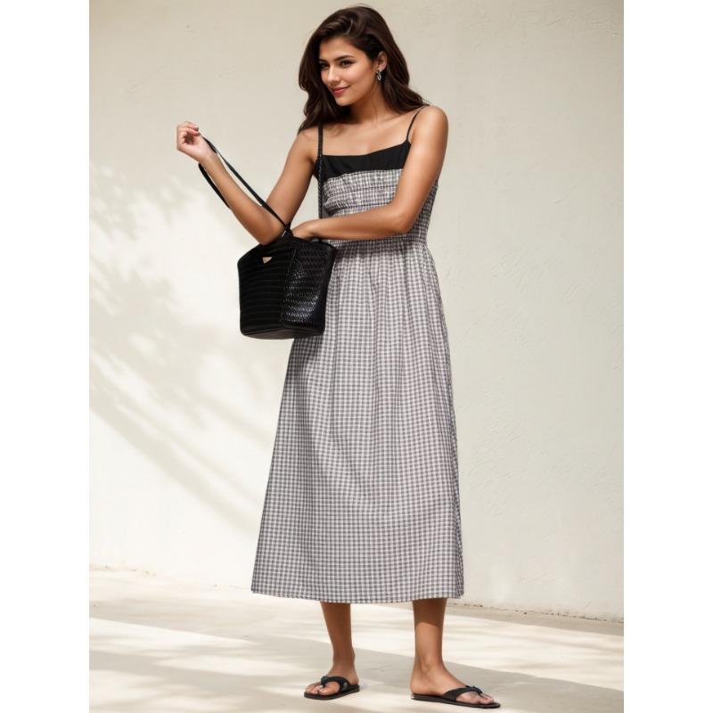 

Женское клетчатое платье-халтер на весну и лето. Модное и свободное платье для поездок на работу. XL серый