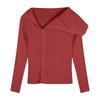 Korean Style Off-Shoulder Knit Cardigan - Women's Autumn/Winter Slim Fit Sweater with Turn-Down Collar