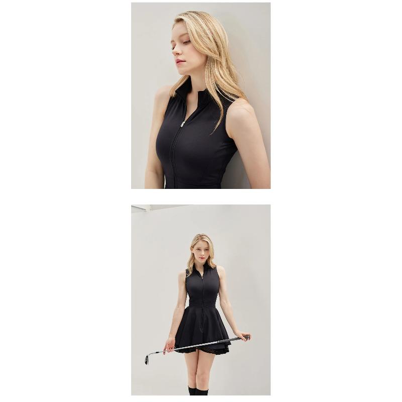 Fashion Tennis Golf Clothing Ladies Sleeveless Lace Sports Dress Quick Dry Half Zip Slim Dresses Women Girls Sports Jersey Skirt