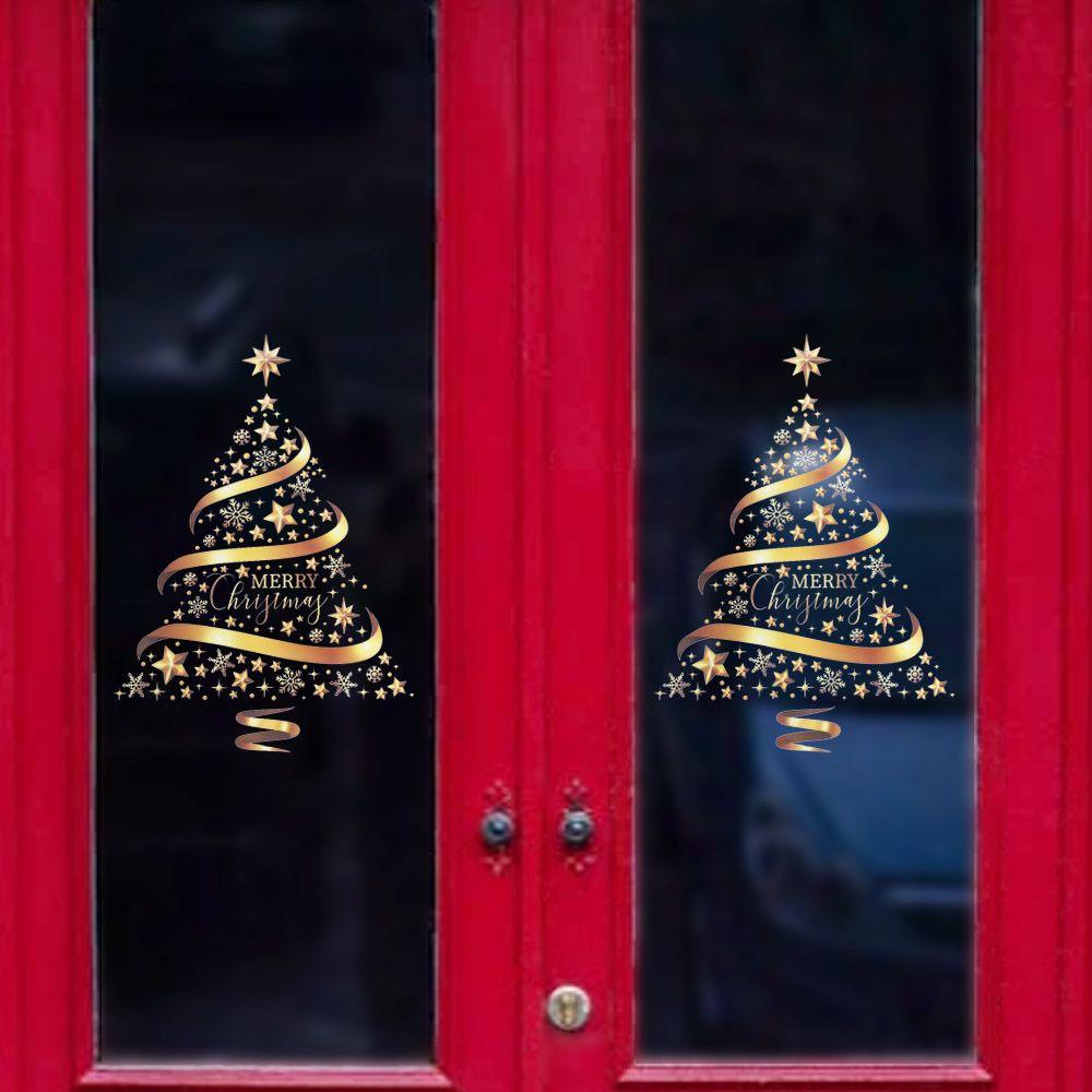 Home Decoration Large Christmas Tree Window Stickers Creative Golden Xmas Decals Waterproof Removable Wallpaper Holiday