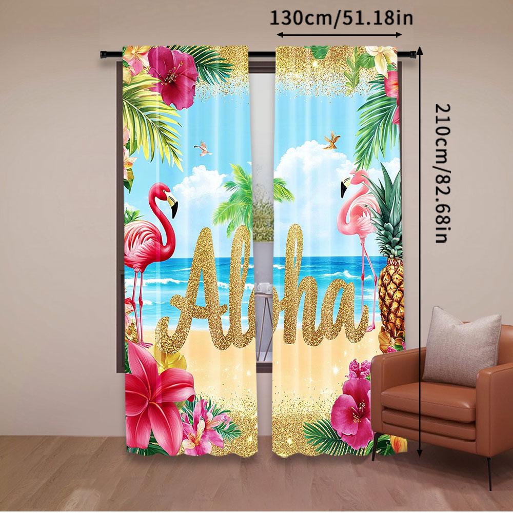 2Pcs Curtain Hawaiian For Party Decorations Tropical Palm Leaves Flower Beach Suitable For Living Room Bedroom And Many Other