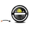 Round LED Headlight, 7 Inch Motorcycle Headlamp with White High Low Beam, DRL, Amber Turn Signal, IP67 Rated