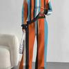 Striped European and American Autumn Casual Geometric Figure Long-sleeved Suit Women's Hooded Sweater Trousers Two-piece Set