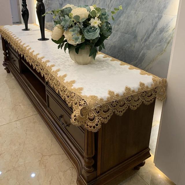 Față de masă dreptunghi cafea din dantelă brodata dulap TV Shopbox Față de masă din țesătură husă de praf cu bandă lungă