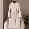 2026 Spring Alpaca Double-Faced Wool Plus Size Women's Long Belted Coat