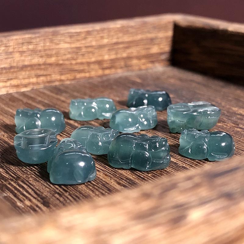 Grade A Natural Weliang Blue Jade Pixiu Accessories with Through-Hole for DIY Bracelets and Pendants