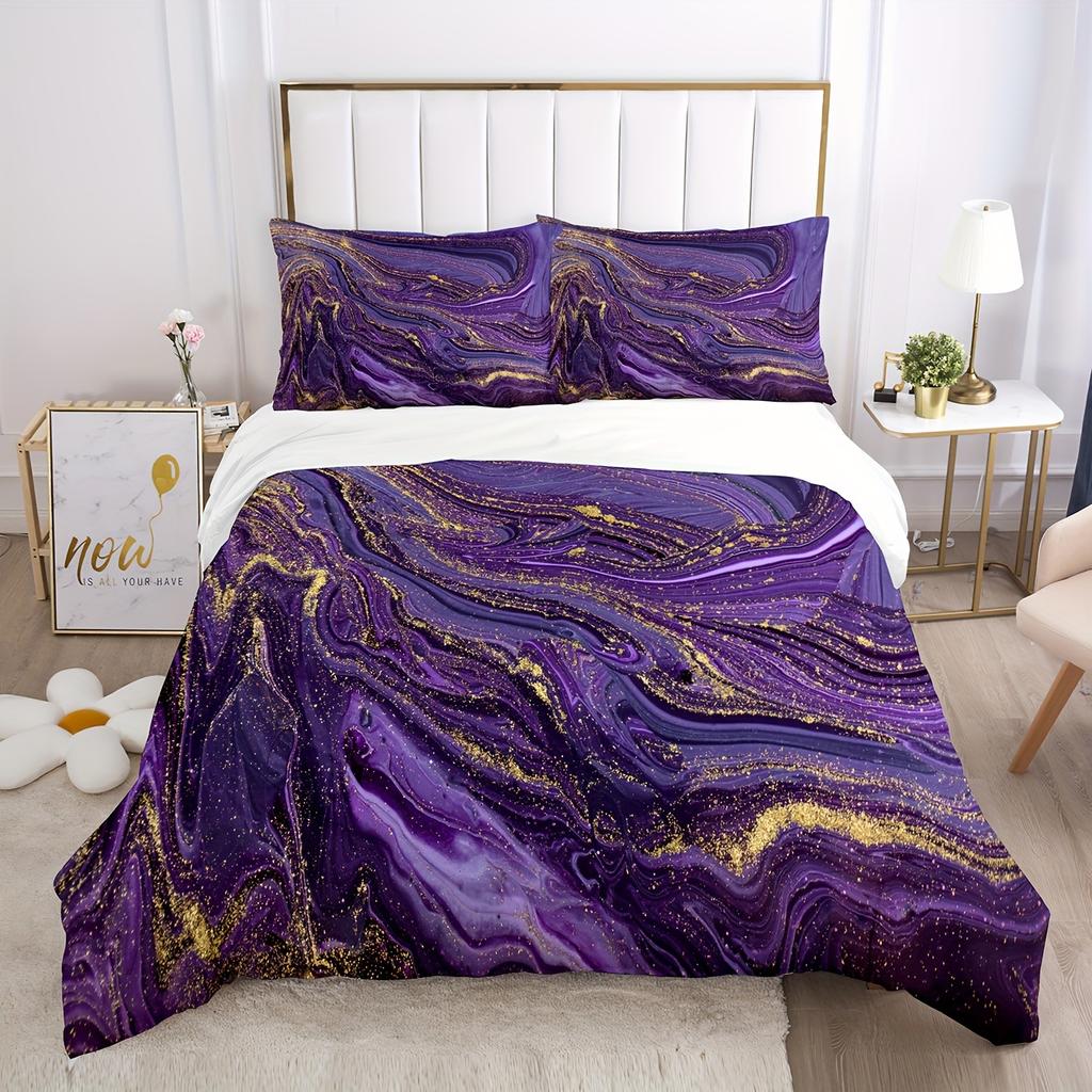 Purple Marble Gilt Series Down Quilt Set Bedding Digital Printing Three-Piece Set