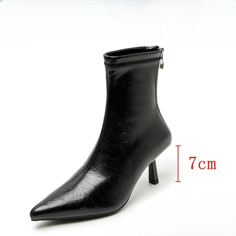 Fashion Pointed toe stiletto short boots for women 2025 autumn and winter new slim boots back zipper French Chelsea stretch short boots