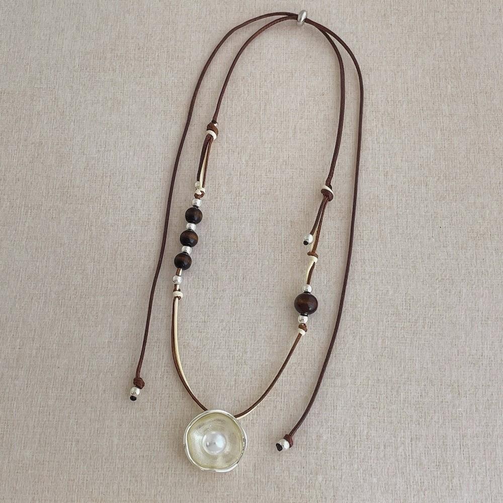 Imitation Pearl Beads Sweater Chain French Irregular Round Double Layered Rope Chain Women