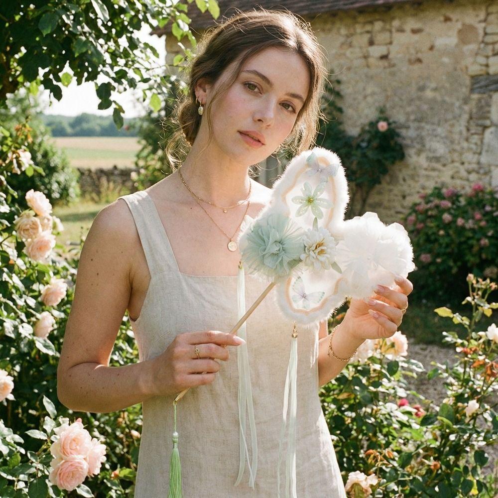 Handmade Silk Flower Fan Fluffy Fairy Fan Multipurpose Butterfly Handheld Fan  Costume Props