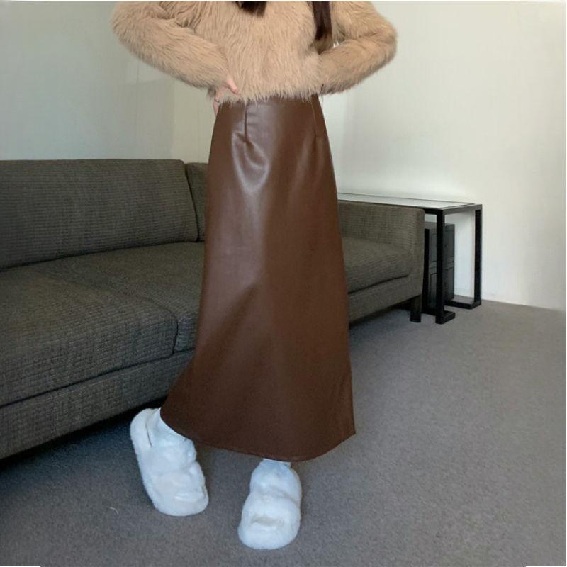 Loose Outer-Wear Women's Early Autumn Slim-Fitting Midi Skirt High Waist Long Skirt With Split Design