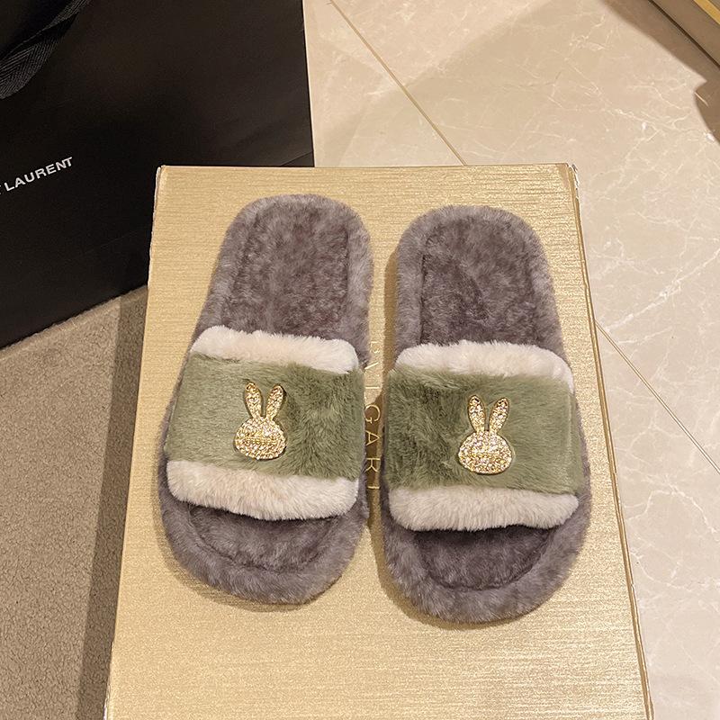 Fashion Fluffy Slippers Women Home Fashion Designer Shoes Ladies Popular Casual Platform Indoor Fur Slides Girls Flats Open Toe Elegant