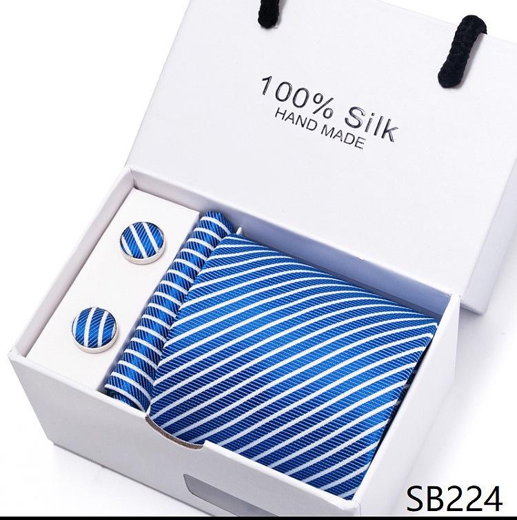 Men's 1200-Needle High-Density Business Stripe & Paisley Tie Set - 6 Piece Groom & Wedding Gift Box