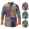 Herren-Hemd, Patchwork-Schnürung, Vintage, bunt, langärmelig, Herbst-Top