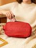 Burberry Red Nylon Makeup Bag Large Capacity Travel Cosmetic Wash Bag with Hand Strap for Women Daily Vacation
