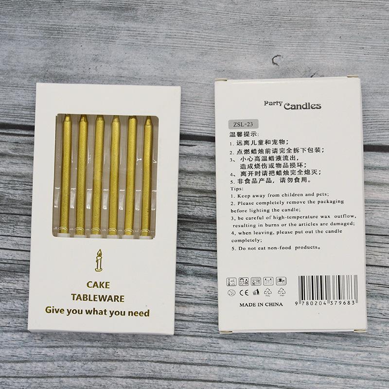 New Gold-plated Colored Box Pencil 8-pack Cake Candles, Electroplated Flat Rod Gold and Silver Party Candles