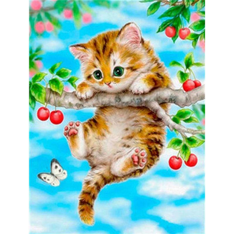 5D DIY Diamond Painting Naughty Cute Cat Diamond Embroidery Cross Stitch Kit Full Rhinestone Mosaic Home Decor