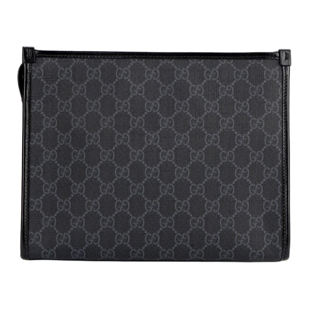 Gucci Canvas With Leather Makeup Bag Clutch Toiletry Bag Mens Black Gray