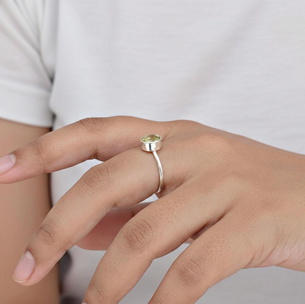 Minimalistyczny pierścionek do układania w stosy z żółtym cytrynem dla kobiet, srebro próby 925, ręcznie robiony pierścionek boho do noszenia na co dzień