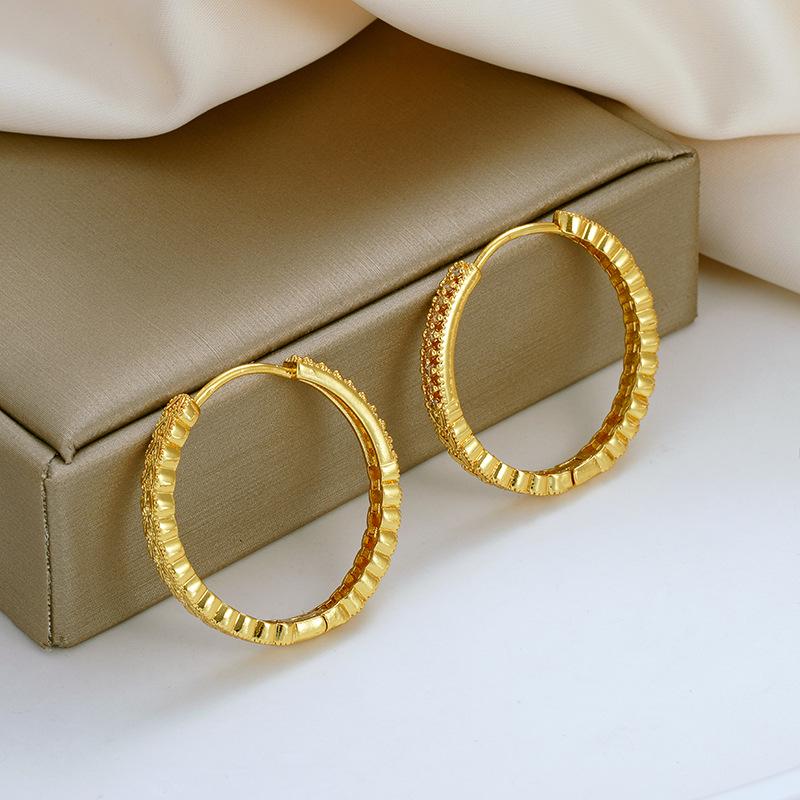 Retro Double Row Zirconia Gold Plated Hoop Earrings – Blogger Style