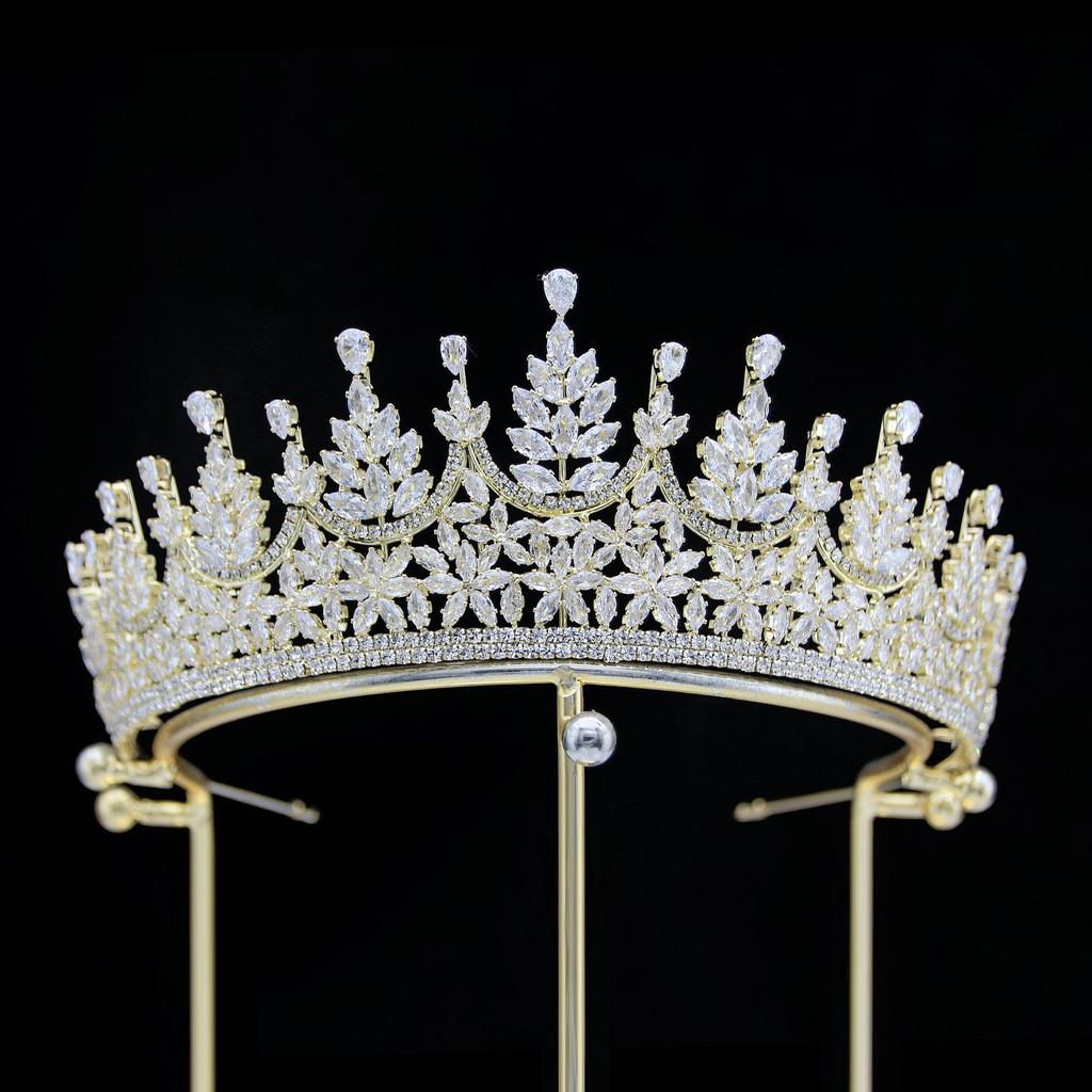 New European and American Zircon Bridal Crown Headpiece Metal Electroplating Korean Style Diamond Crown Wedding Hair Accessories