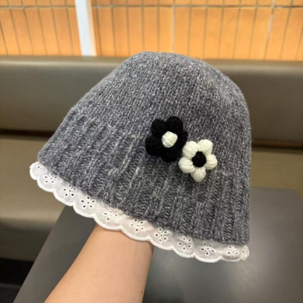 Knitted Flower Knitted Hat Lace Ruffle Toddler Fisherman Hat New Lace Ruffle Hat  Autumn Winter