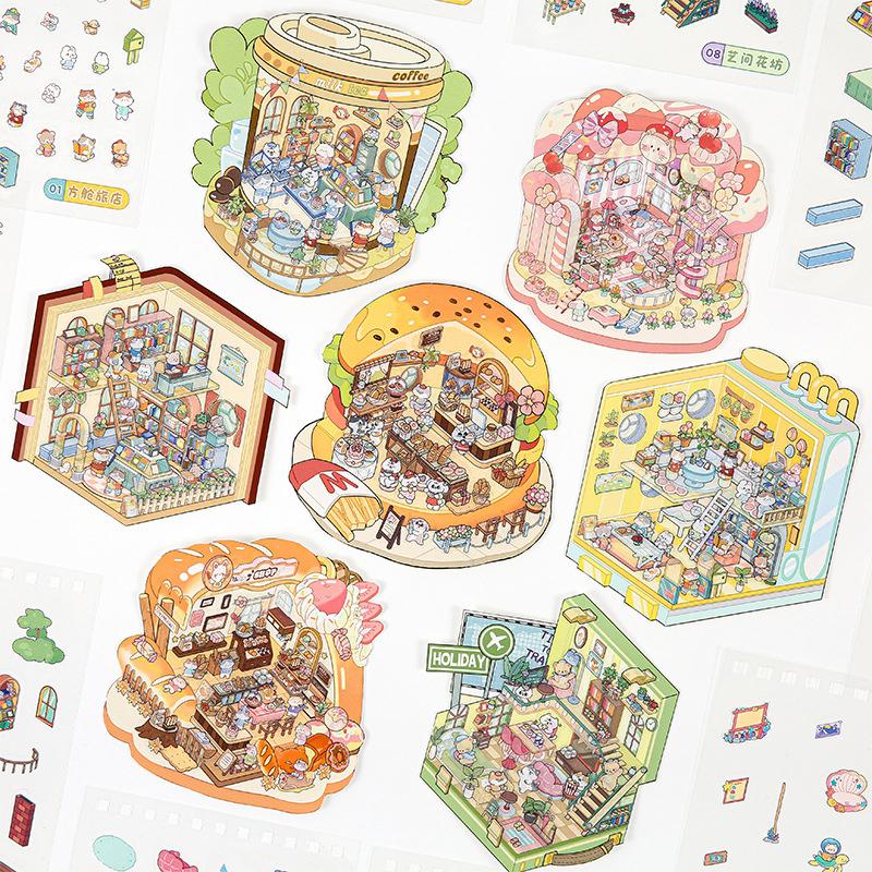 1Set Chinoiserie Theme Landscape Sticker Books Mountain River World Series Diy Decoration Sticker Cartoon Scene Stack Sticker