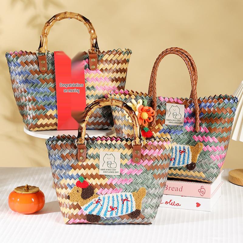 Dachshund Beach Bag: Handwoven Rattan-Style Basket for Weddings, Parties, & Fashion Markets
