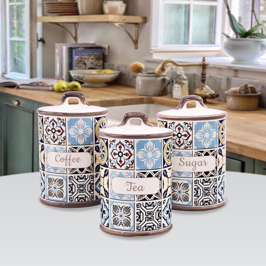Zestaw 3 ceramicznych pojemników na kawę, herbatę i cukier MAESTRO Holiday in Porto MR-20005-03CS