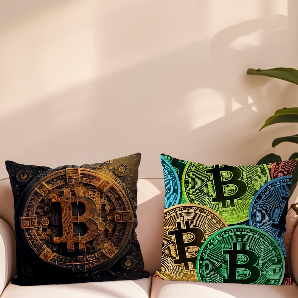 Bitcoin Krypto Kryptowährung Btc Kissenbezug Sofa Wohnzimmer Schlafzimmer Kopfteil Rückenlehne Kissen Quadratisches Kissen Nickerchenzeit