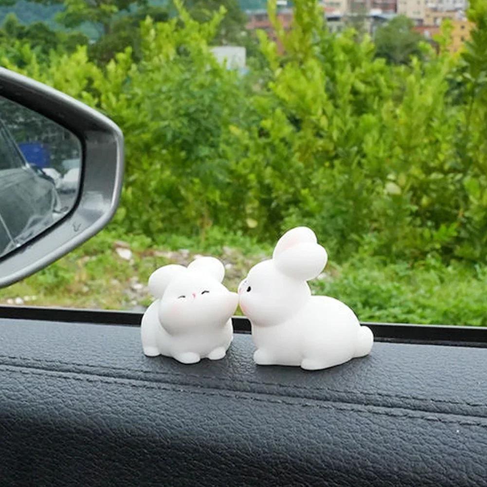 Kiss Face Rabbit Kitten Doll Car Decor Funny Resin Ducks Frogs Figurines Car Interior Dashboard Cute Car Accessories