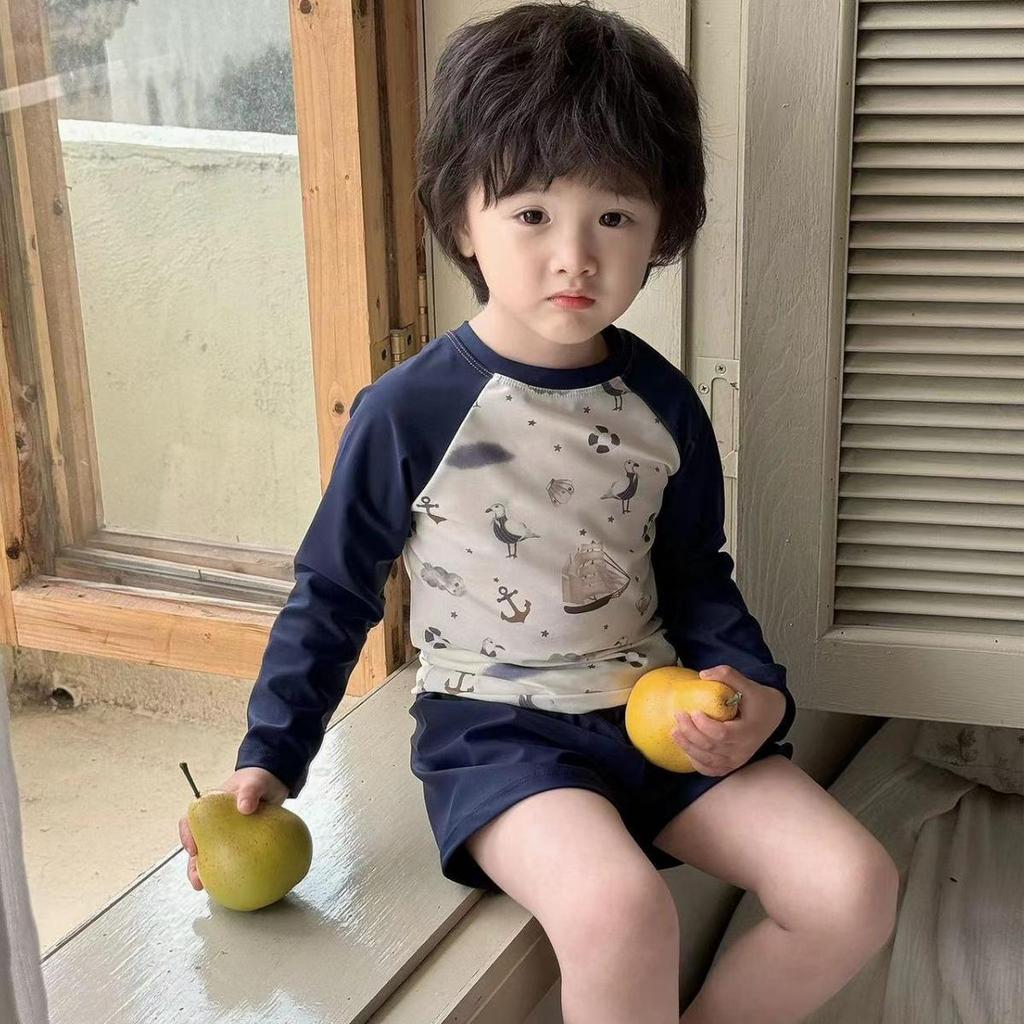 2024 Korean Style Kids' Summer Swimsuit - Simple, Casual, Quick-Drying Sun Protection for Beach & Hot Springs.