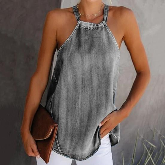 Dámské tílko Halter Denim Bez rukávů Ležérní Špagetová ramínka O Neck