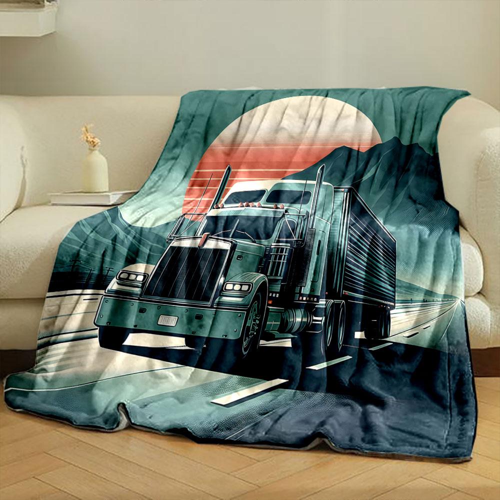 Retro Truck in Sunset Mountains print blanket soft and cozy perfect for the living room bed sofa or a nap,gift
