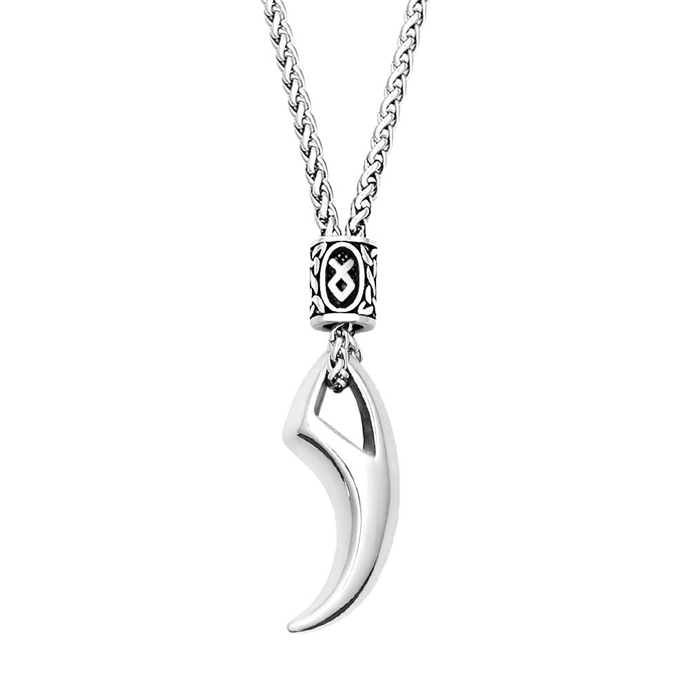 Viking Retro Wolf Tooth Necklace Stainless Steel Norse Rune Pendant Necklace For Men Women Amulet Jewelry Gift