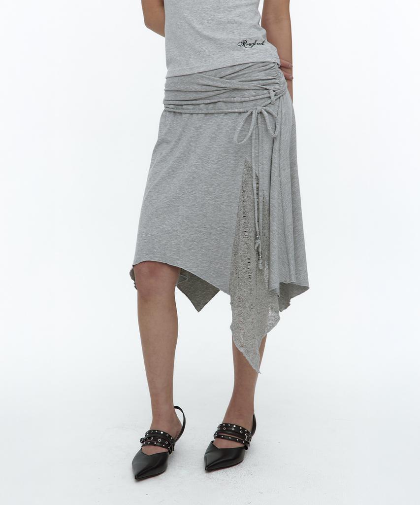 Rough Neck Knit Layer Drape Skirt Gray