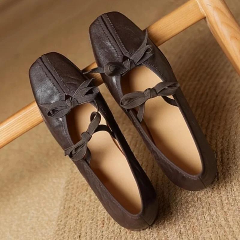 Fashion Mary Jane New Women Shoes Ballet Bow Square Toe Mid Heels Nude Shoes Fashion Casual Elegant Shallow Pumps