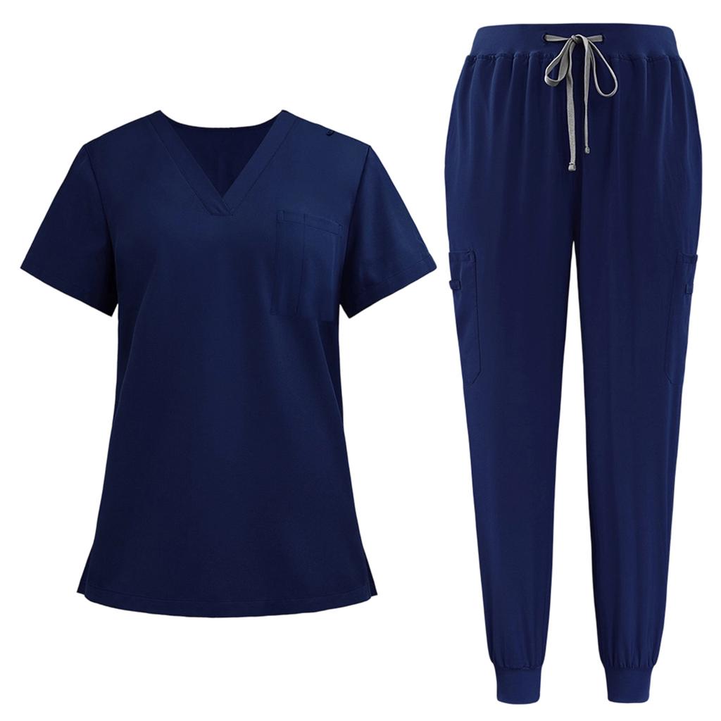 Set da lavoro a maniche corte con scollo a V da donna - Uniforme a due pezzi per il lavoro