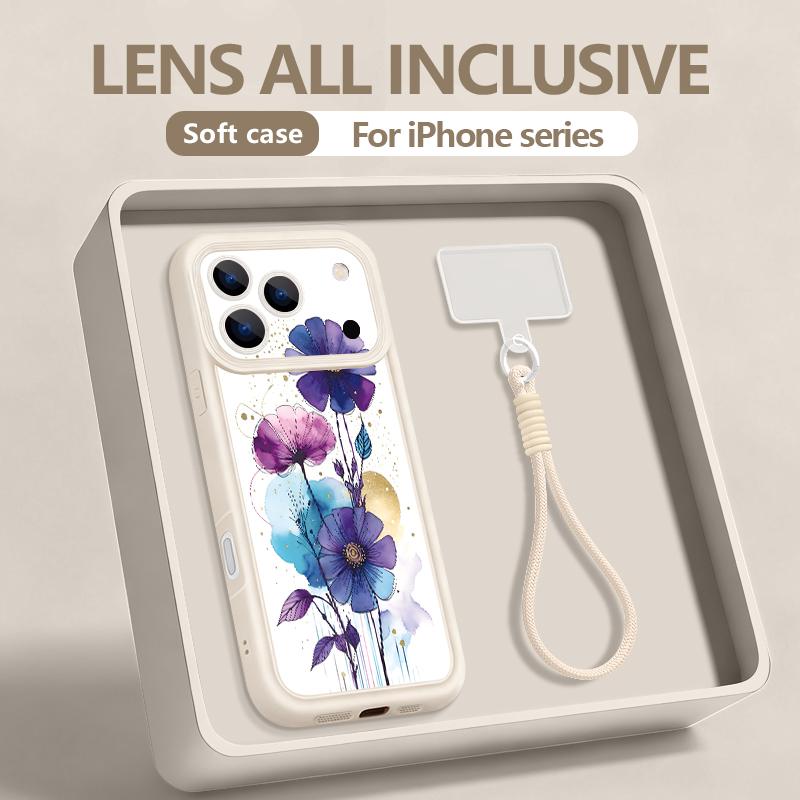 Custodia Laccetto Floreale Acquerello INS Per iPhone 17 Pro Max iPhone 16 15 Pro Max 14 13 11 16E 17E Bumper Antiurto Copertura con Cinturino da Polso