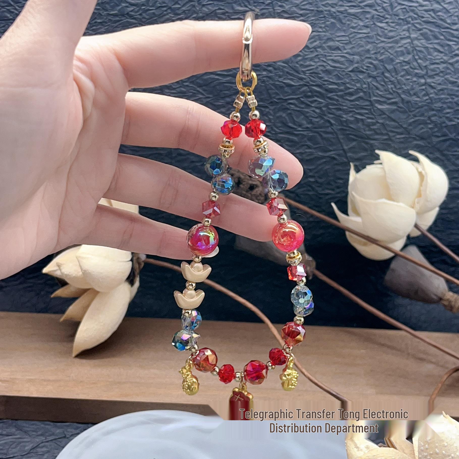 Элегантный Браслет-цепочка на запястье с хрустальными стразами и бусинами, Шнурок для телефона - Короткая цепочка-подвеска для ношения на запястье, Женский