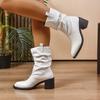 Fashion European and American Booties Winter New Block Heel Black Pointed Toe Women's Mid-leg Boots