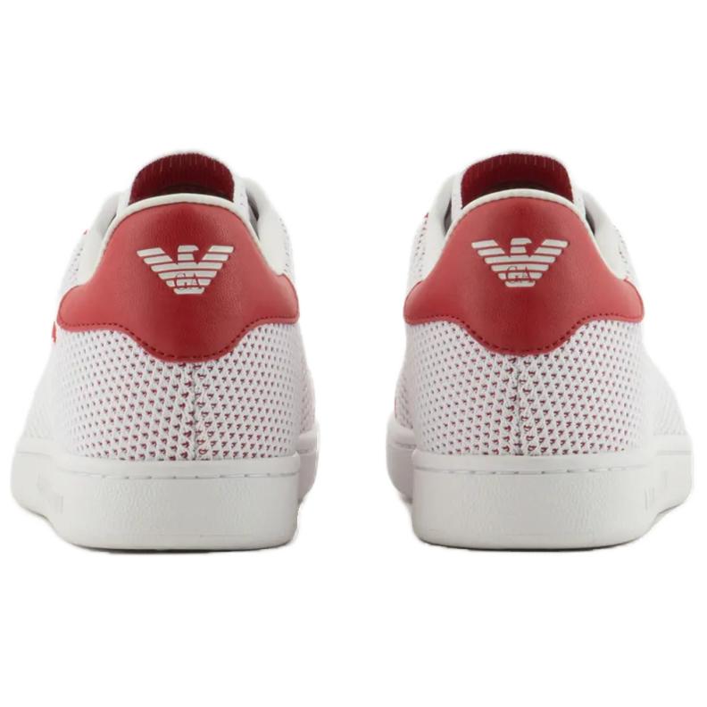 Emporio Armani EA7 Białe Czerwone Buty Tenisowe Unisex Niskie Sznurowane Okrągły Nosek X8X172XK373T653