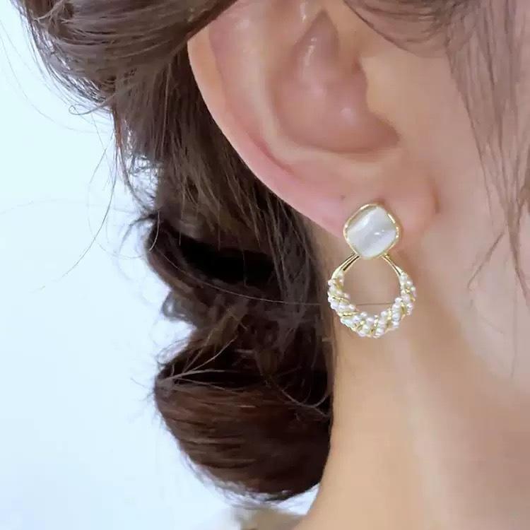 Luxury Square Cat Eye Stone Beaded Earrings Elegant Dangle Earrings For Women Fashion Jewelry