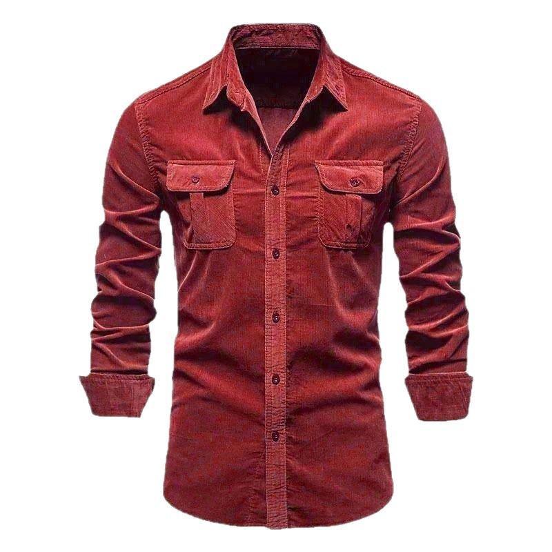 Herren Kord Langarm Hemdjacke, Business Slim Fit Lässiger Stil für Männer Weiches Kord Langarmhemd Herren Lässiges Oberteil